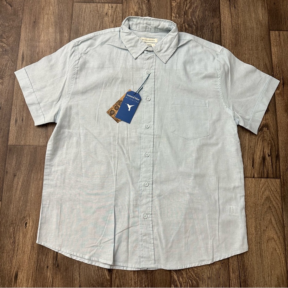 Natural Blue By Visitor Cotton Linen Blend Button Down Shirt Men’s Sz L Blue